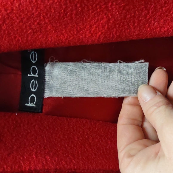 Vintage Red Bebe Trench coat with a 🐇 Rabbit fur collar Size Small - Picture 2 of 8